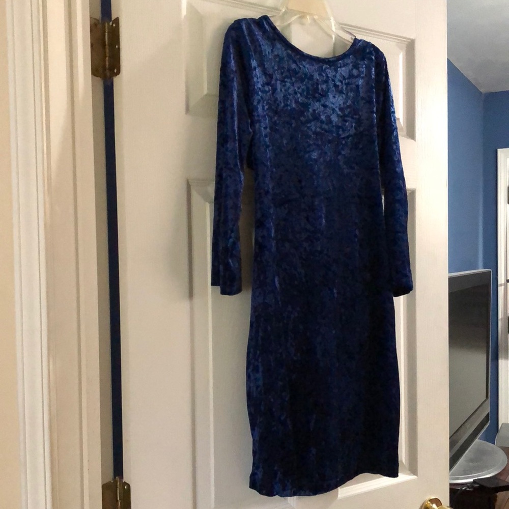 Royal blue faux velour dress